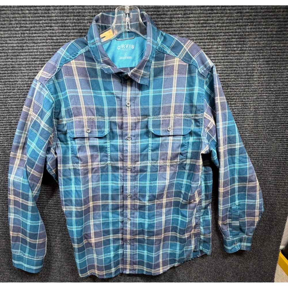 Orvis Mens XL Classic Collection Blue Teal Plaid Long Sleeve Button Down Shirt